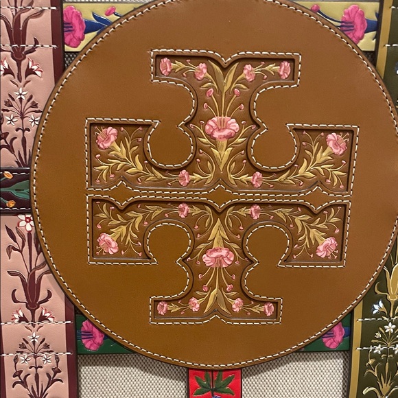 Tory Burch Multicolor Leather and Canvas Floral Tote - Picture 2 of 14